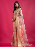 Light Beige Linen Silk Digital Print Saree